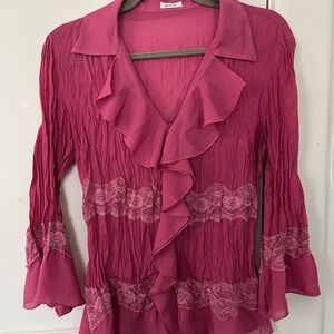 Jaipur Fuchsia Ruffled Blouse with Lace Accents